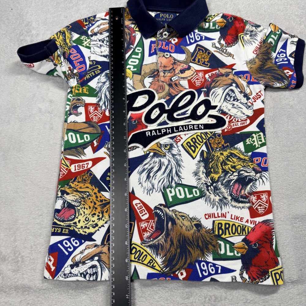 Polo Ralph Lauren Polo Shirt Boys 8 Multicolor All Over Print Chenille Logo - Picture 7 of 12